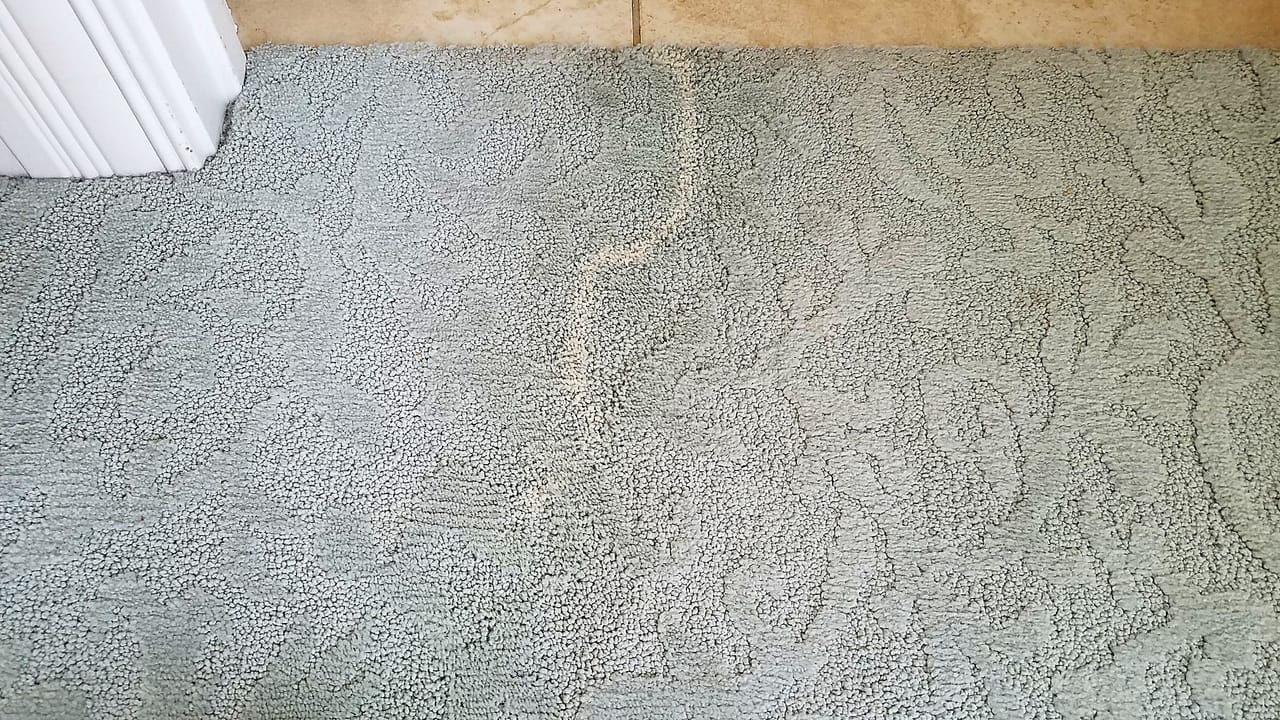Bleach on sculpted carpet before