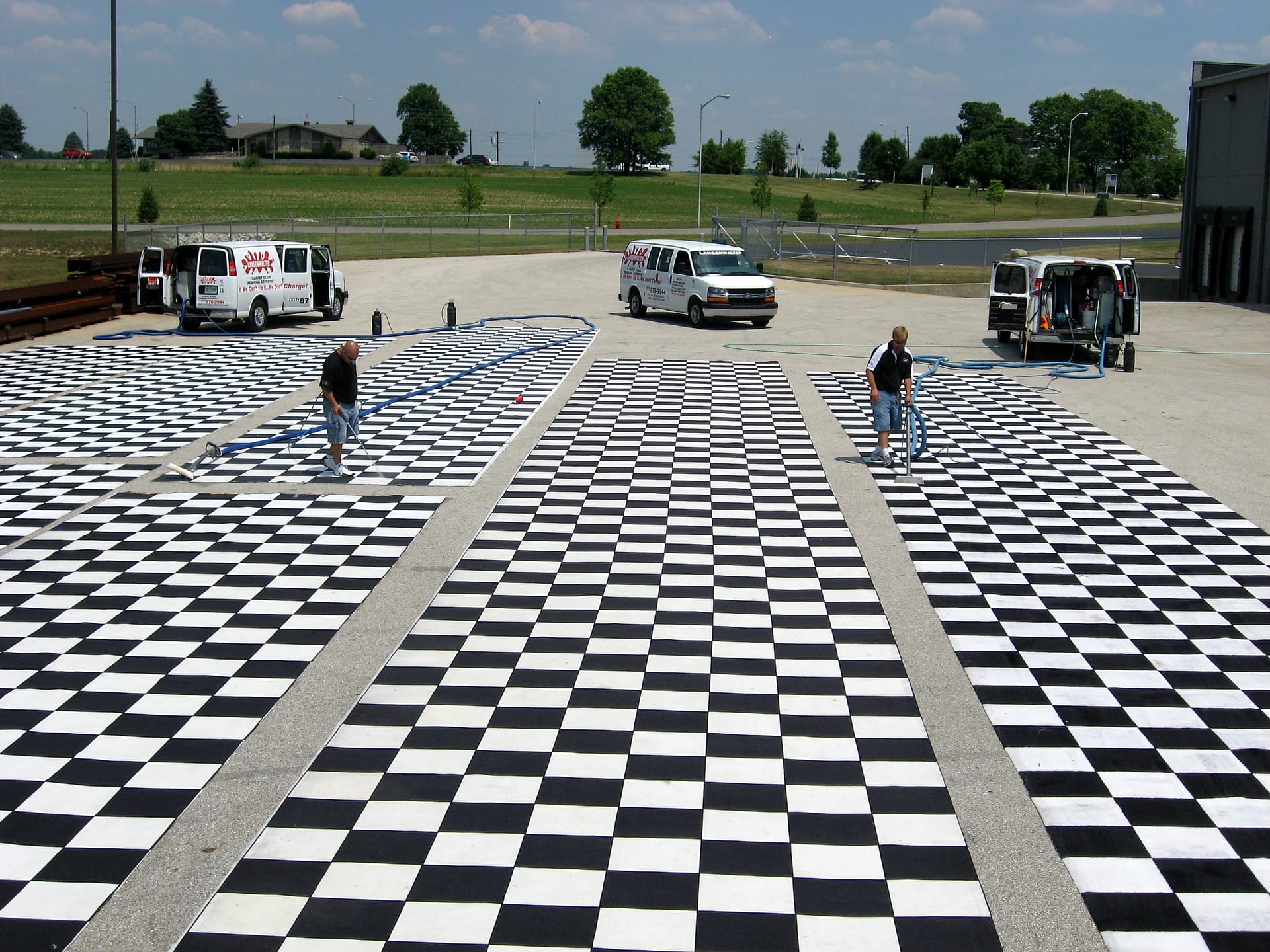 Checkered event carpet, cleaned on site