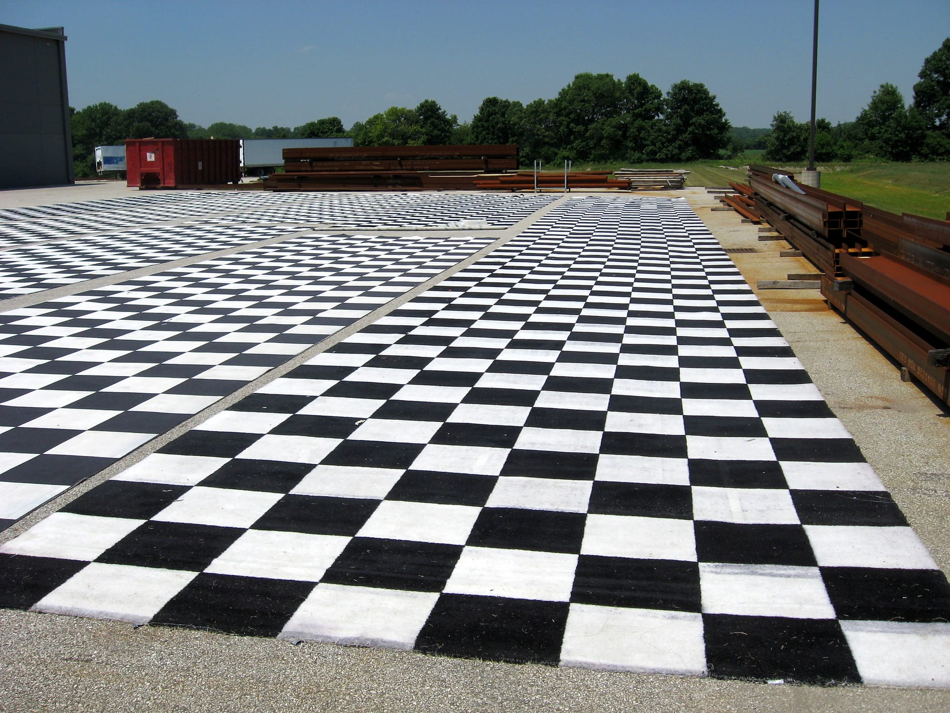 Checkered carpet installed for an Indianapolis event